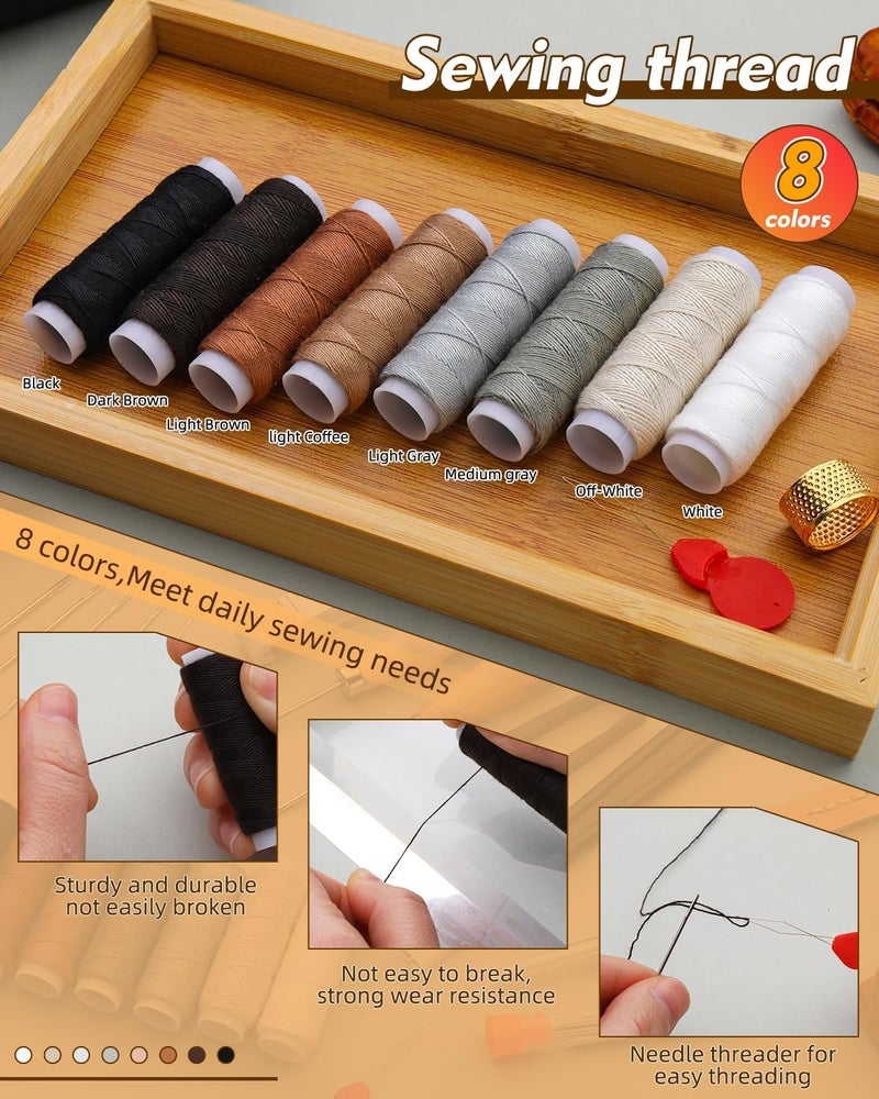 BAGERLA Upholstery Repair Kit, 50 Pcs Heavy Duty Sewing Kit with 8 Colors Thread 32 Pcs Upholstery Needles, Sewing Awls for Hand Stitching Car Sofa Shoe Backpack Craft DIY - Image 3